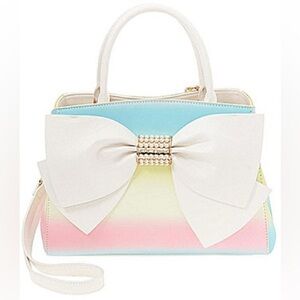 Betsy Johnson Bow Satchel Bag – CLEAN – Pastel Rainbow Ombré – Pearl Detail